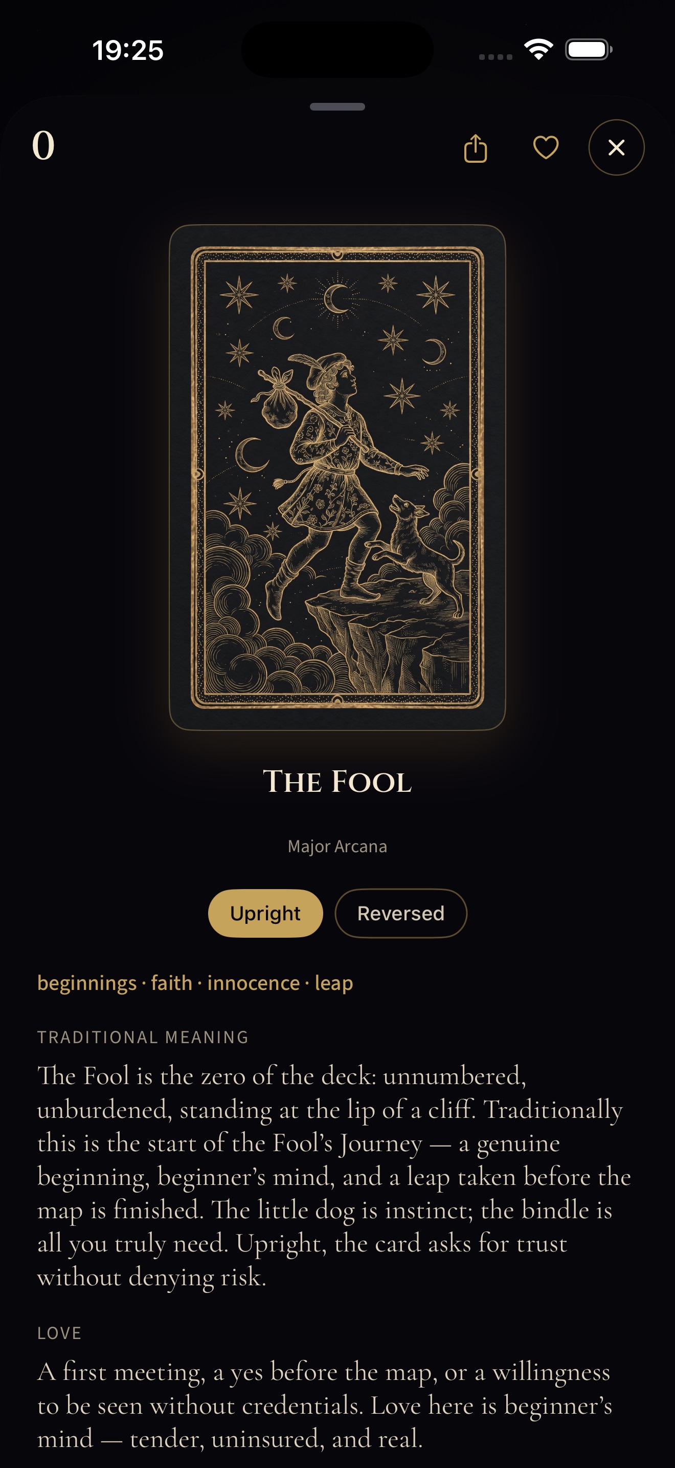 The Fool card meaning screen